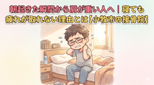 小牧市で朝起きた瞬間から肩が重い方へ、寝ても疲れが取れない理由と首肩こりの関係を解説するアイキャッチ画像