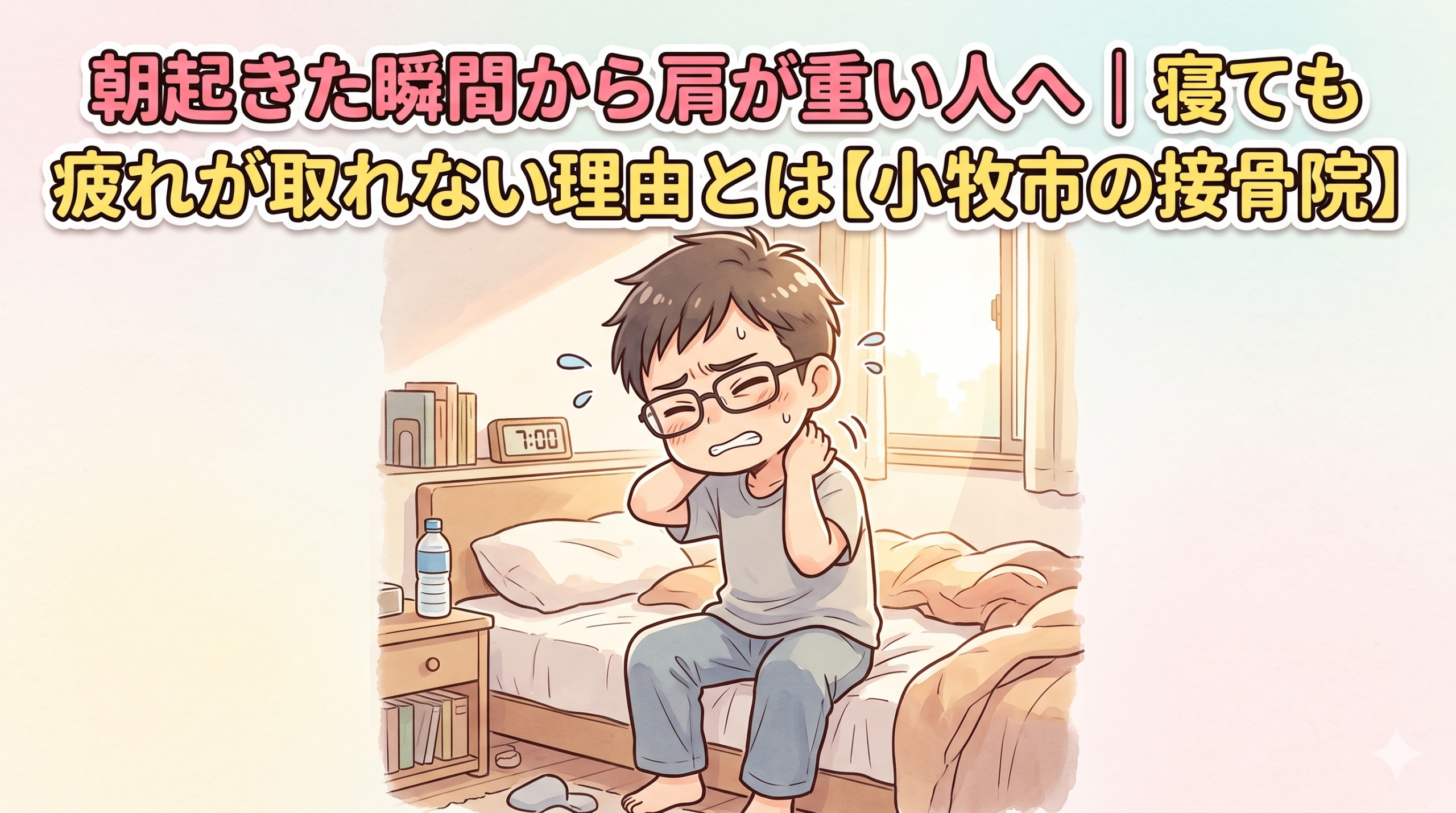 小牧市で朝起きた瞬間から肩が重い方へ、寝ても疲れが取れない理由と首肩こりの関係を解説するアイキャッチ画像