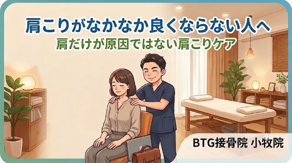 小牧市で肩こりがなかなか良くならない方へ、肩だけでなく首・肩甲骨・背中・骨盤のバランスから見直す接骨院ケア