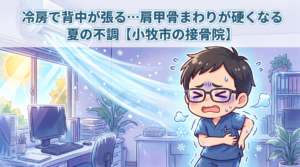 小牧市で冷房による背中の張りや肩甲骨まわりの硬さに悩む方へ、夏の不調を解説するBTG接骨院 小牧院のアイキャッチ画像