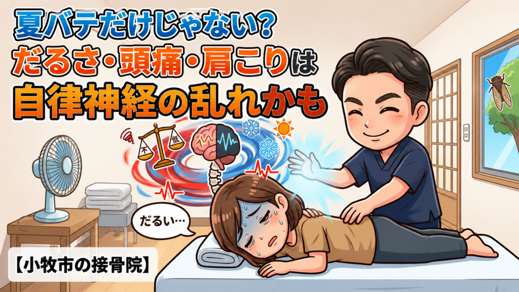 小牧市で夏のだるさ・頭痛・肩こりに悩む方へ、夏バテだけでなく自律神経の乱れとの関係を解説するBTG接骨院 小牧院のアイキャッチ画像