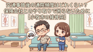 小牧市で交通事故後の通院頻度や保険会社とのやり取りについて解説するBTG接骨院 小牧院のアイキャッチ画像