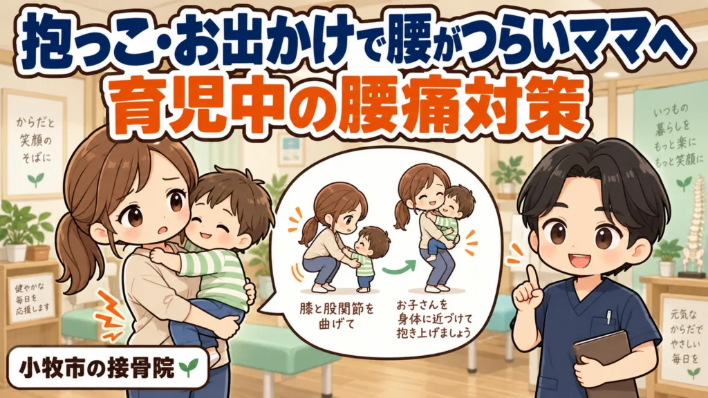 抱っこ・お出かけの腰痛対策のアイキャッチイラスト