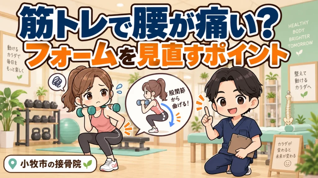 筋トレで腰が痛い？初心者のフォーム確認のアイキャッチイラスト