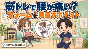 筋トレで腰が痛い？初心者のフォーム確認のアイキャッチイラスト